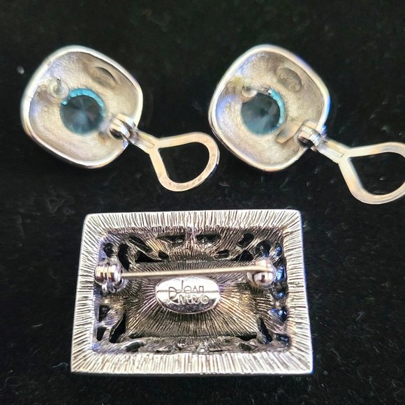 Joan Rivers - Rectangle Brooch and Earrings Set - w/Blue & Clear Rhinestones - Picture 7 of 8